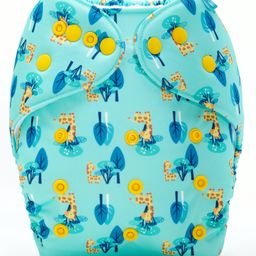 Bumberry Adjustable Reusable Cloth Pocket Diaper With 1 Three-Layer Microfiber Insert Giraffe Print - Blue image 2