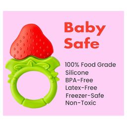 The Cheeky Kidzz Pack of 2 Baby Fruit Shape Soft Silicone Teething Teethers Hygienic Silicone Colorful Chew Toy for Teething Relief BPA Free (RED) image 2