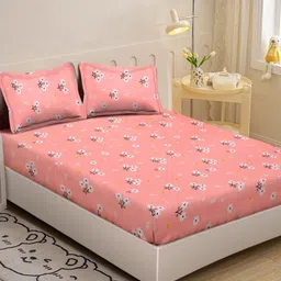 Myntra Elegant Homes Peach-Coloured Printed 300 TC Single Bedsheet Set 2.25 m x 1.50 m-image-67