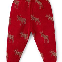 Babyhug Knitted Full Sleeves Front Open Hooded Sweater & Pant With Reindeer Design - Red image 4