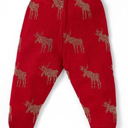 Babyhug Knitted Full Sleeves Front Open Hooded Sweater & Pant With Reindeer Design - Red image 5