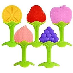 The Cheeky Kidzz Pack of 2 Baby Fruit Shape Soft Silicone Teething Teethers Hygienic Silicone Colorful Chew Toy for Teething Relief BPA Free (RED) image 5