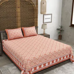 CLOTHOLOGY Brown & White Floral 180 TC King Bedsheet with 2 Pillow Covers-picture-3