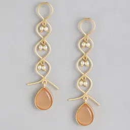 Anouk Gold-Plated Artificial Stones Studded And Beaded Teardrop Shaped Drop Earrings image 3