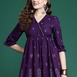Sangria Printed Gotta Patti Midi Empire Dress-image-21