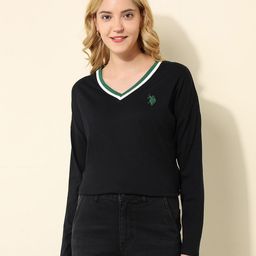 U.S. Polo Assn. Women Solid V-Neck Cotton T-shirt-image-14
