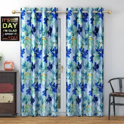 Galaxy Home Decor Blue Set of 2 Floral Door Curtain-image-55
