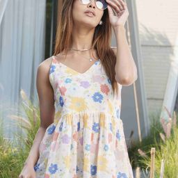 Sangria Women Floral Printed Gathered Cotton Sleeveless Top-picture-3