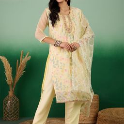 Sangria Floral Embroidered Zari Organza Unstitched Dress Material-image-65