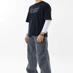 Snitch Grey Mid-Rise Baggy Fit Cargo Pants-image-80