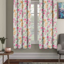 Aura Pink & White 2 Pieces Floral Printed Sheer Window Curtains-image-78
