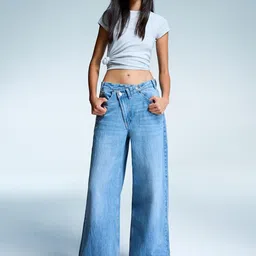 Bershka Pure Cotton Wide-Leg Jeans With Crossover Waist-picture-12