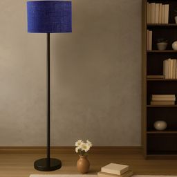 Devansh Blue & Black Cylinder Shaped Drum Shade With Iron Floor Lamp-picture-39