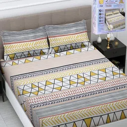 FABINALIV White & Pink Striped 300 TC King Bedsheet with 2 Pillow Covers-image-12