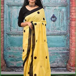 Dastkar Geometric Printed Pure Cotton Block Print Saree With Blouse-picture-5