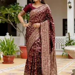 KALINI Maroon Silk Blend Woven Design Sarees-picture-49