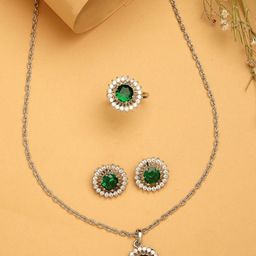 ZENEME Rhodium Plated AD Studded Jewellery Set-36