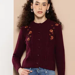 CLAPTON Women Floral Woollen Crop Cardigan-picture-30