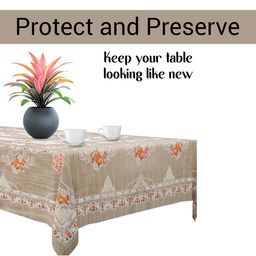 Kuber Industries Brown & White Floral Design PVC 6-Seater Table Cover image 5