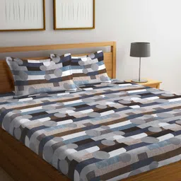 Aura Grey & Brown Geometric Printed 300 TC King Bedsheet Set 2.70 m x 2.60 m-12