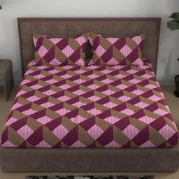 BELLA CASA Pink Geometric Printed 180 TC Cotton Queen Bedsheet Set 2.7 m x 2.2 m-picture-13