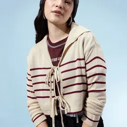 glitchez Women Tie-Ups Relaxed Fit Striped Crop Cardigan-picture-27