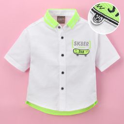 Little Kangaroos Half Sleeves Baggy Fit Droop Shoulder Skate Print Shirt - Sky White-image-1