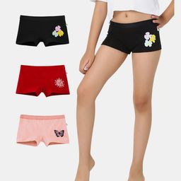 Plan B 100% Cotton Pack Of 3 Butterfly & Flowers Printed Boxers - Red Blue & Peach-image-99