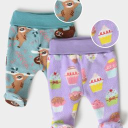 Mi Arcus  Wild Life & Dessert Theme Monkey With Cupcake Printed Footed Pajamas Pack of 2 Purple-image-87