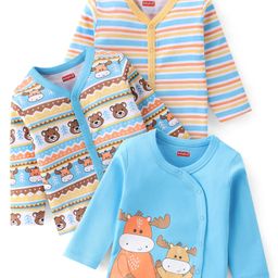 Babyhug  100% Cotton Knit Full Sleeves Front Open Animal Printed & Striped Vests Pack of 3 - Multicolour-image-82