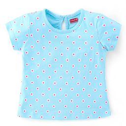 Babyhug Cotton Knit Half Sleeves T-Shirt with Floral Graphic Print - Light Blue-image-60