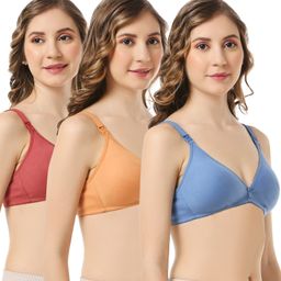 Bella Mama Cotton Blend Non Padded Nursing Bra Pack Of 3 (Colour May Vary)-image-5