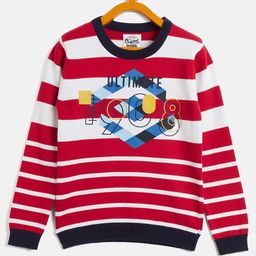 RVK Full Sleeves Striped Cotton Pullover Sweater - Red-image-5
