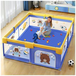 StarAndDaisy 'We Care' Playpen for BabyPortable and Foldable Play Yard for Kids with Teddy Bear PrintBlue-19