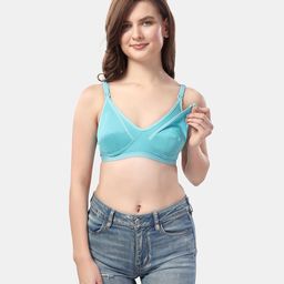 Fabme Cotton Sleeveless Solid Non Padded Maternity Nursing Bra - Sea Green-image-38