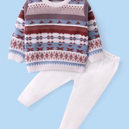 Babyhug Knit Full Sleeves Sweater Set With Aztec Design - Multicolor-image-73