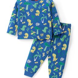 Babyhug Cotton Knit Full Sleeves Night Suit with Dino Print - Navy Blue-image-28
