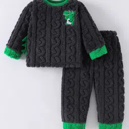 Kookie Kids Full Sleeves Winter Wear Night Suit With Animal Applique - Charcoal Grey-picture-36