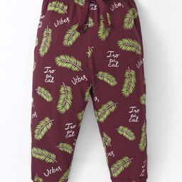 Doreme  Single Jersey Full Length Legging with Leaf Print - Wine-image-74