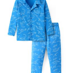 Pine Kids Single Jersey Knit Full Sleeves Dino Printed Night Suit - Light Blue-image-87