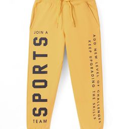 Pine Kids Cotton Knit Full Length Text Printed Lounge Pants - Golden-image-77
