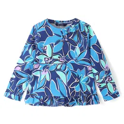 Pine Kids Cotton Knit Full Sleeves Floral Printed Top with Bow Applique - Navy Blue-picture-47