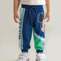 Babyhug Disney Terry Knit Full Length Lounge Pant with Mickey Mouse Graphics - Navy Blue & Green-picture-9