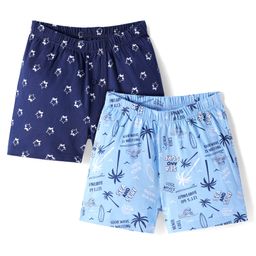 Honeyhap Premium 100% Cotton Knit Bio Finish Boxers With Beach Theme & Star Print Pack of 2 - Baltic Sea & Navy Peony-15