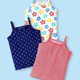 Babyhug Single Jersey Knit Sleeveless Slips With Stars & Polka Dot Print Pack pf 3 - White Blue & Red-image-45