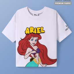 Pine Kids Disney Terry Knit Half Sleeves Oversize Drop Shoulder T-Shirt With Disney Princess Ariel Graphics And Sequins Detailing - White-image-2