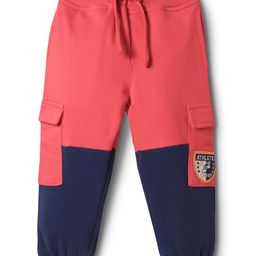 Babyhug Cotton Looper Knit Full Length Lounge Pant with Cut & Sew & Patch Applique - Red & Navy Blue-image-2