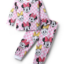 Babyhug Disney Single Jersey Knit Full Sleeves Co-ords Night Suit With Minnie Mouse Print - Pink-image-5