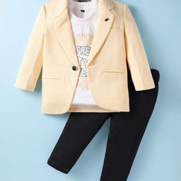Dapper Dudes Half Sleeves Chervon Textured Blazer With Pant & Tee - Yellow-image-36