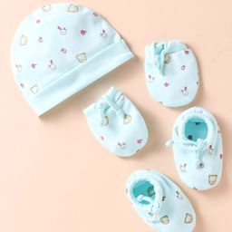 Simply Interlock Knit Cap Mitten & Booties Set with Animal Print Light Blue - Diameter 15.5 cm-image-11